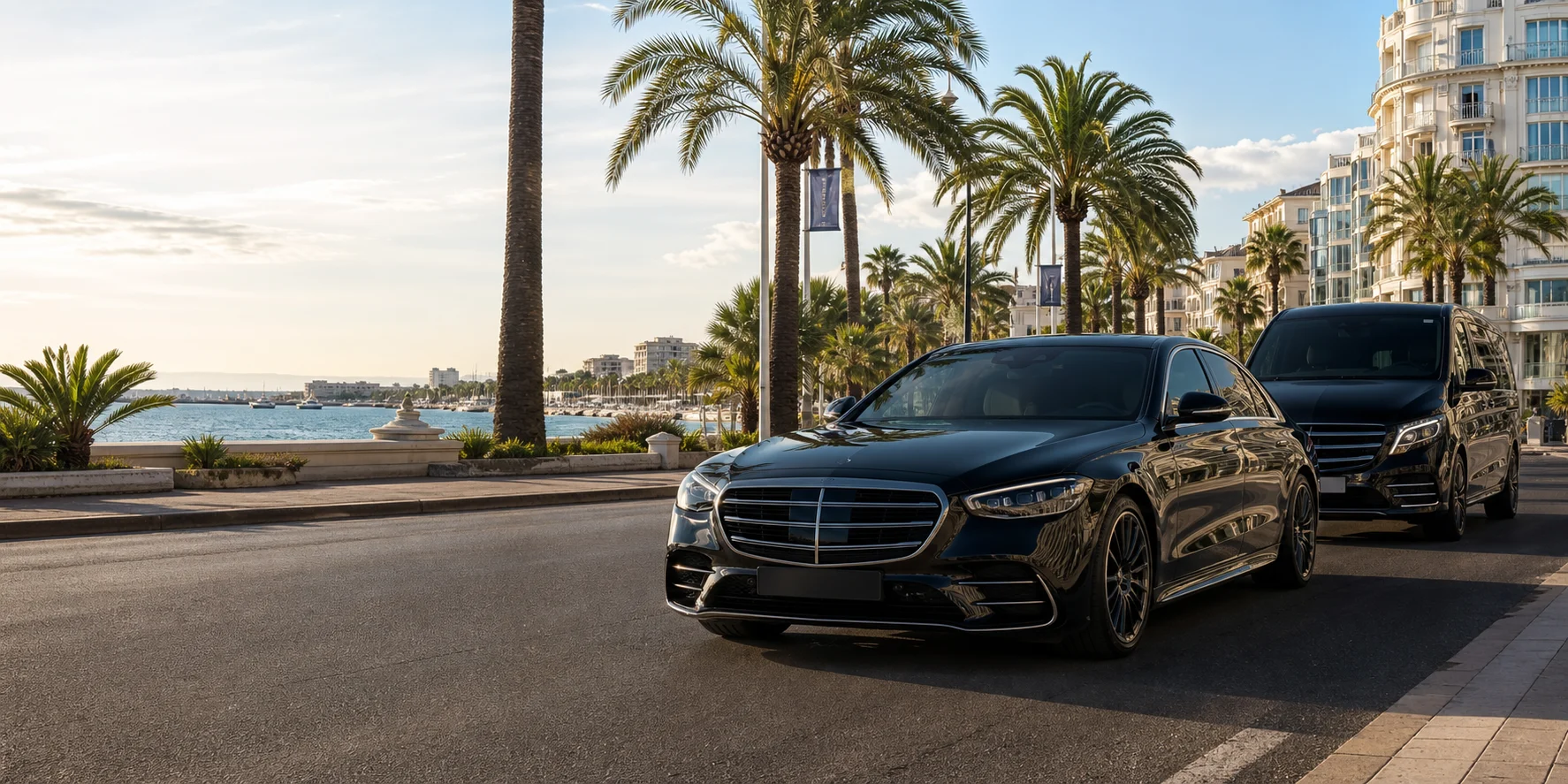Black chauffeur vehicle for a Nice Airport to Cannes private transfer