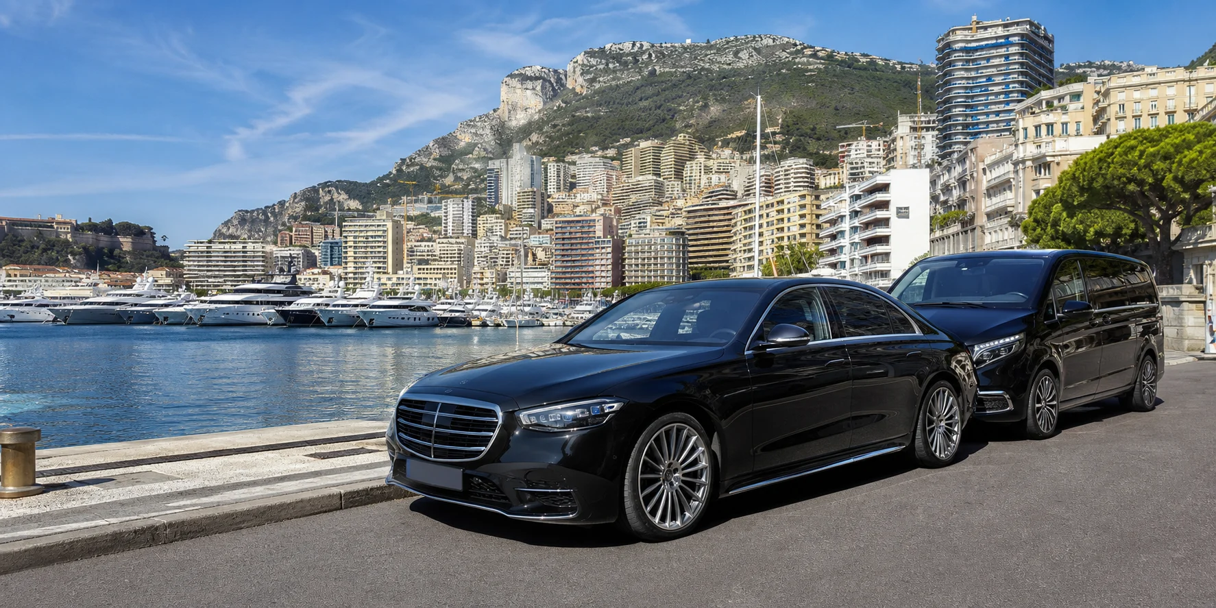 Black executive chauffeur car for a Cannes to Monaco private route